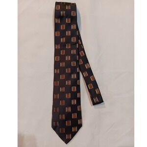 BCBG Attitude Mens Silk Tie Charcoal Gray‎ Brown Geometric Square Hand Sewn
